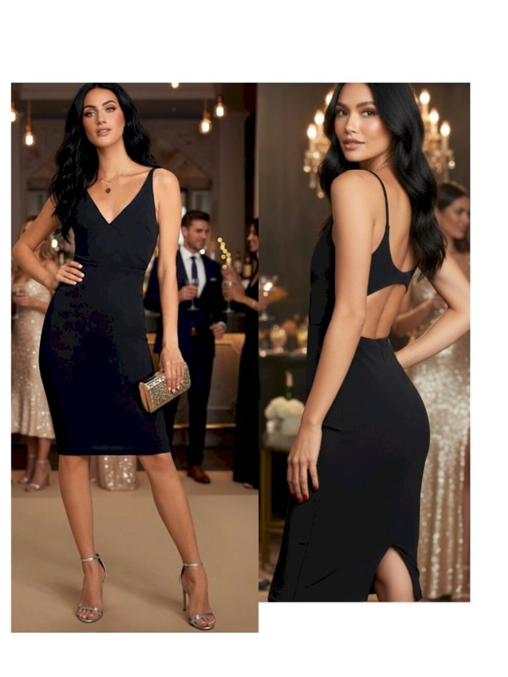 Lulus Alia Black Backless Bodycon Midi Dress Size Large New with Tags NWT - Picture 5 of 8
